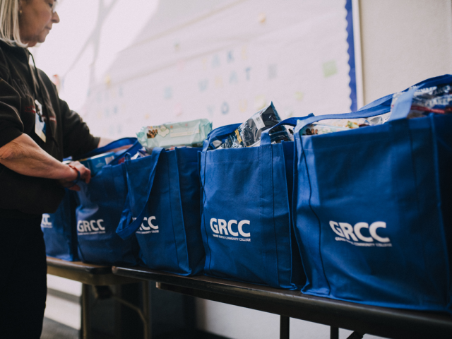 GRCC bags full of food donation items.