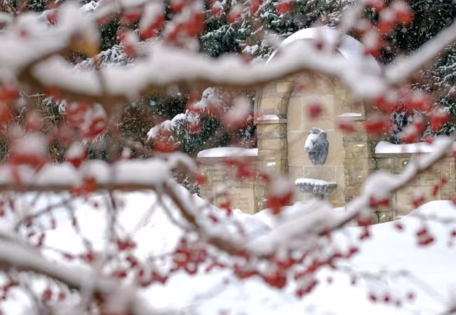 Main campus covered in snow