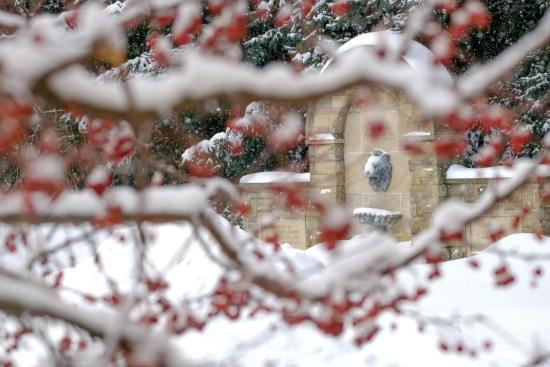 Main campus covered in snow
