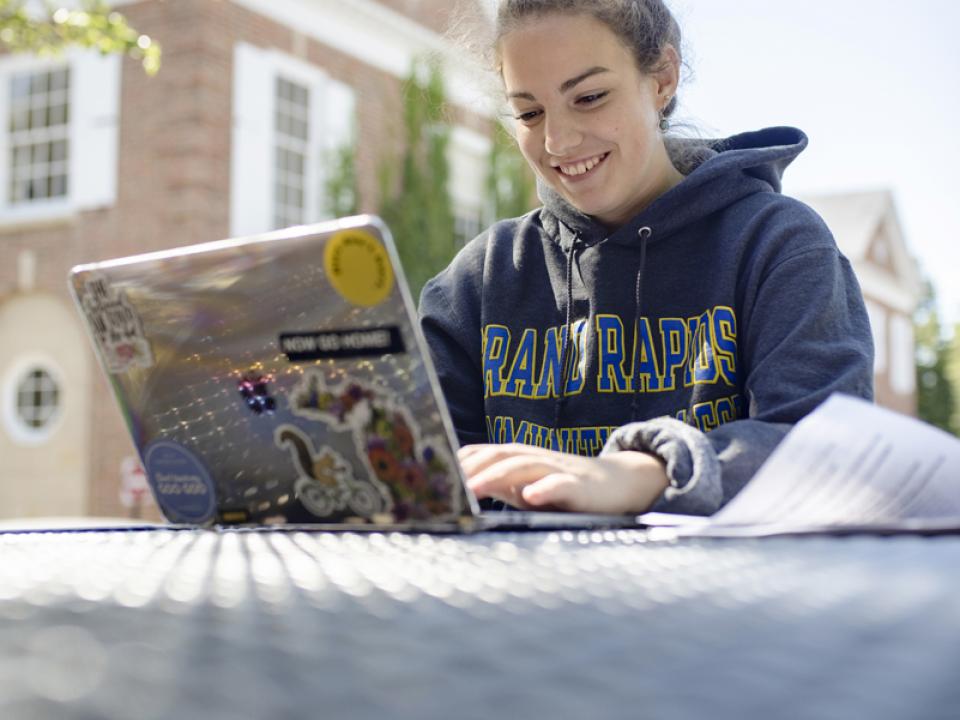 Student studying on the Bostwick Commons.