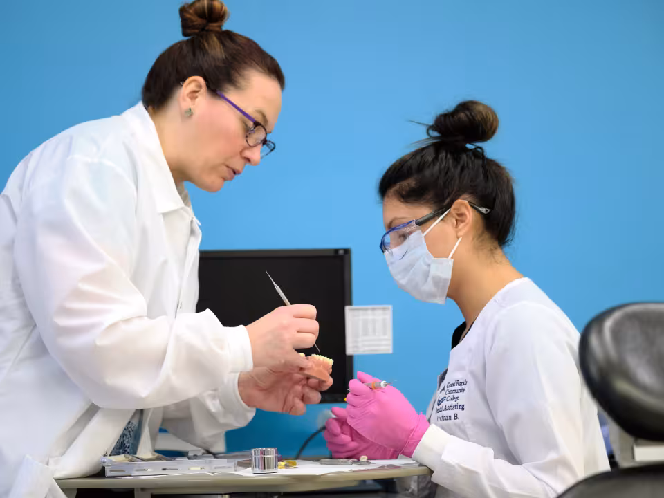 Dental student and teacher working on teeth