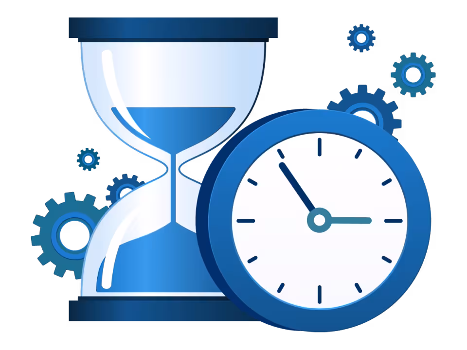 An illustration of an hourglass and clock