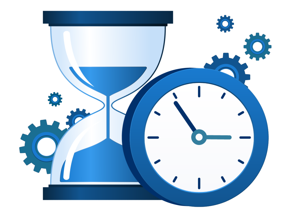 An illustration of an hourglass and clock