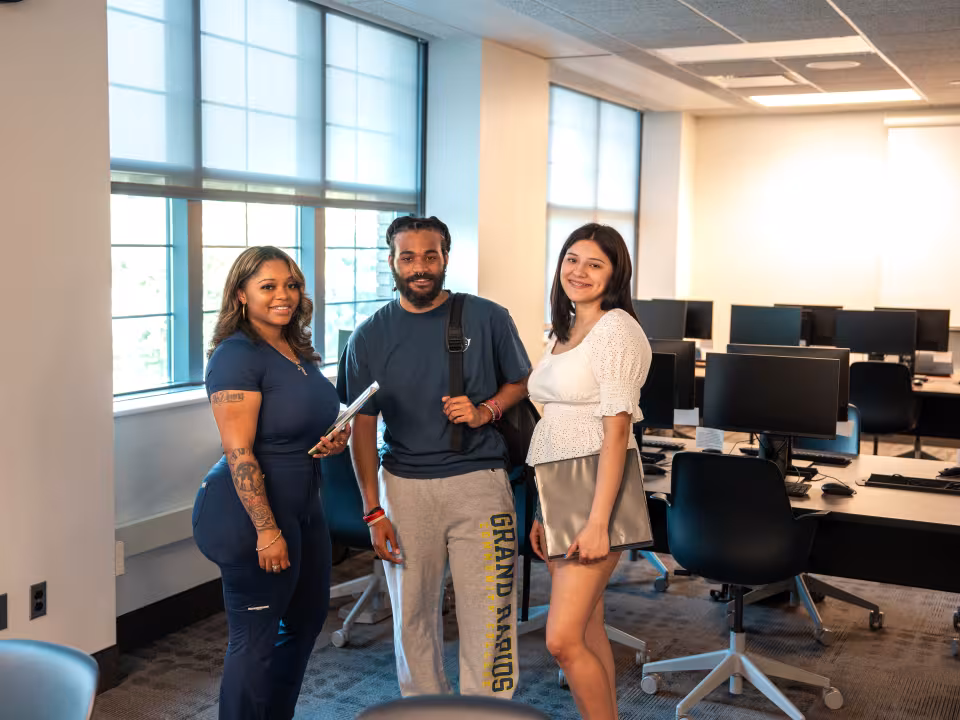 Students working in the library