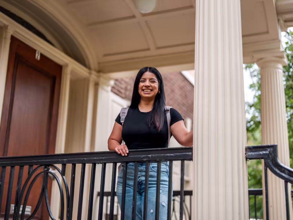Student outside Ender Hall