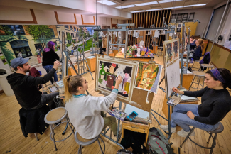 Students in a painting class.