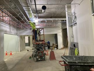 HVAC ductwork being installed.