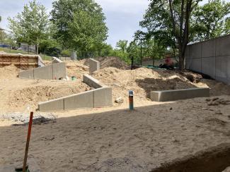 East side patio retaining walls with backfill