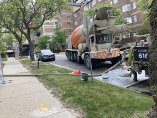Concrete truck arrived for the first pour.