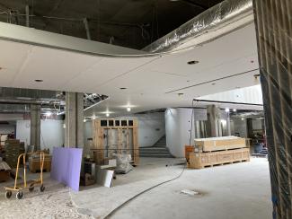 Dry wall ceiling installed near the entrance