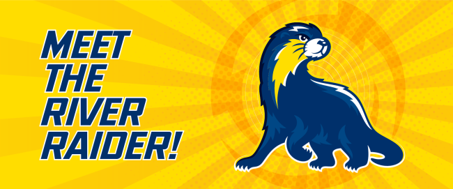 An illustration of a blue and yellow otter and the text "Meet the River Raider!"