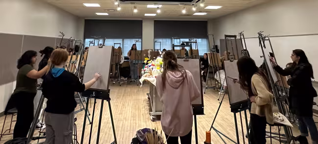 Students sketching at ArtCamp. 