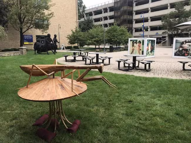 The three ArtPrize entries on Olivarez Plaza