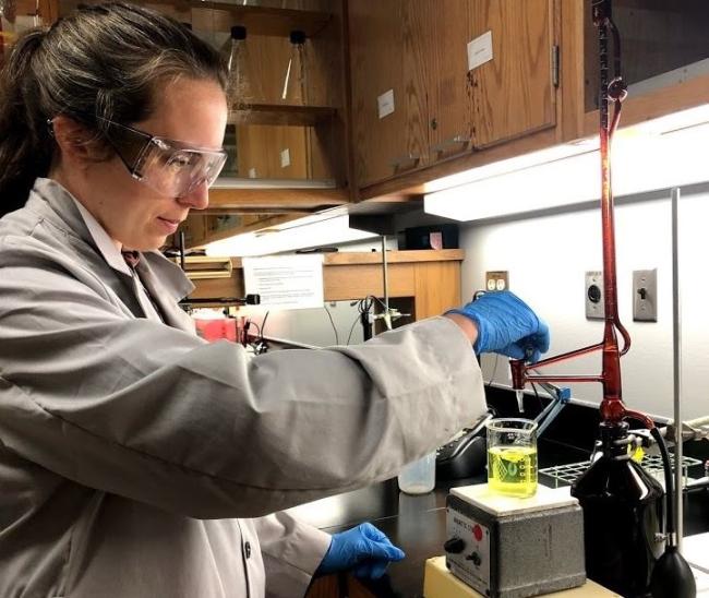 Chemist Hillary Caren in action.