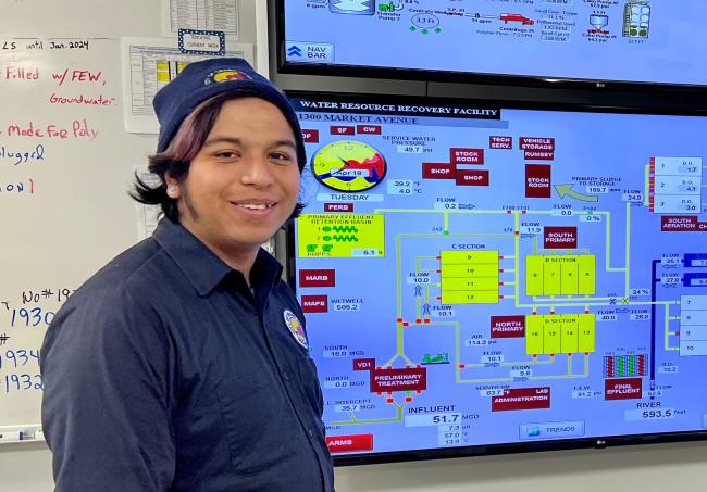 Daniel Martinez working in the water plant.