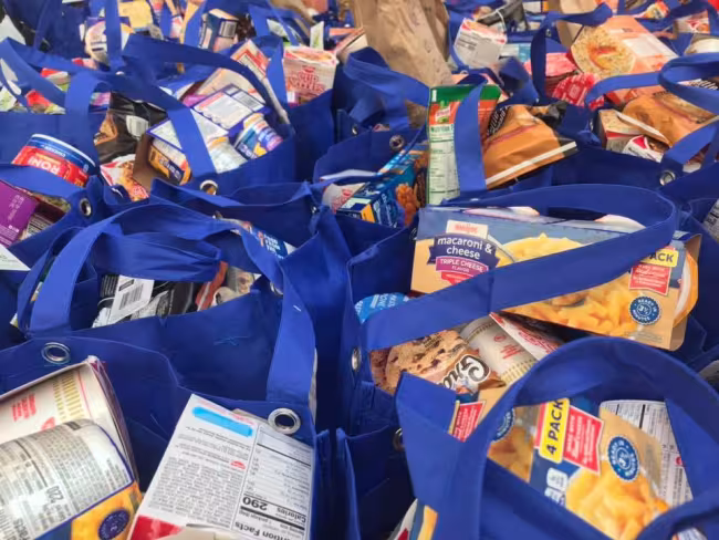 Items collected for a curbside food pickup for students facing food insecurity.