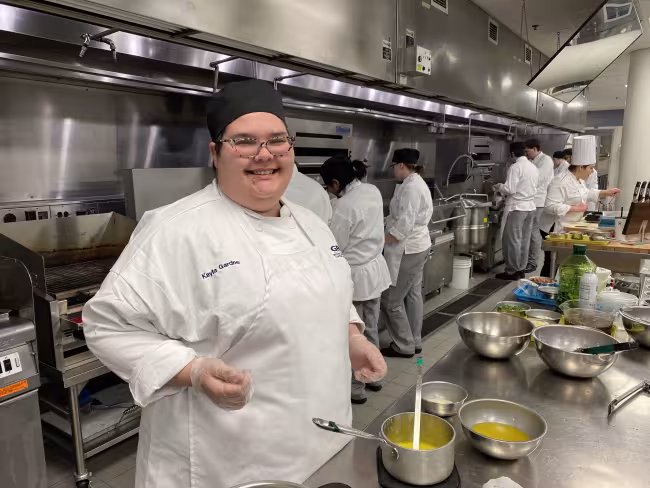 Avery Gardner working in a GRCC kitchen lab.
