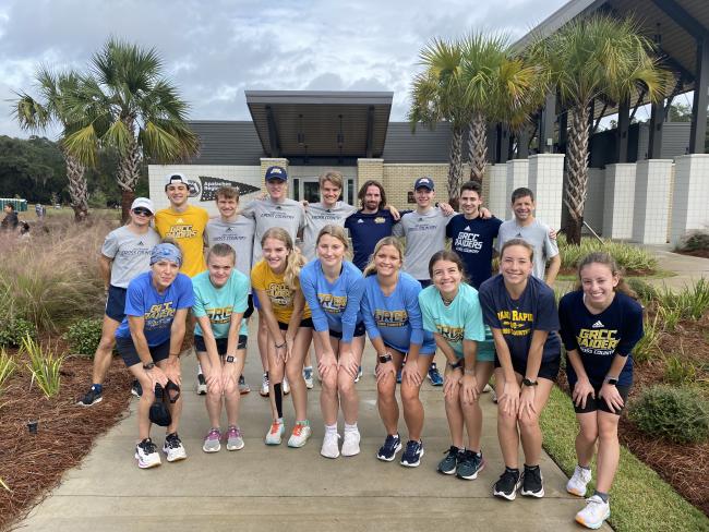 The GRCC cross country teams before a practice at the national championship.