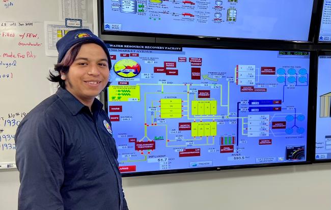 GRCC student Daniel Martinez working in the water treatment plant.