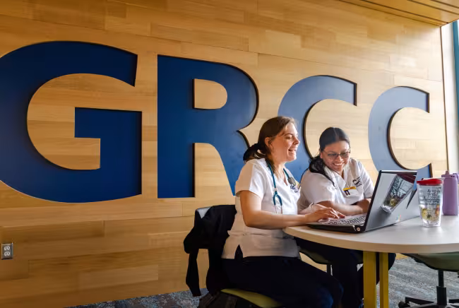 Nursing students working in Finkelstein Hall.