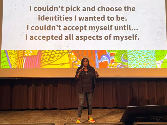 Graci Harkema speaking at GRCC.