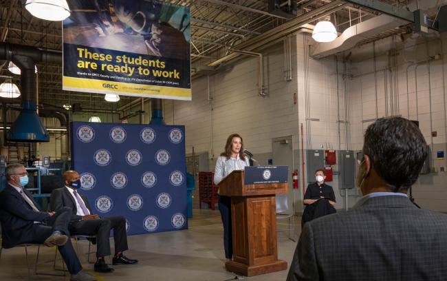 Gov. Whitmer speaking at the M-TEC.