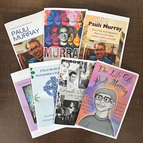 Seven student zines featuring activist Pauli Murray. Each one is colorful and unique.