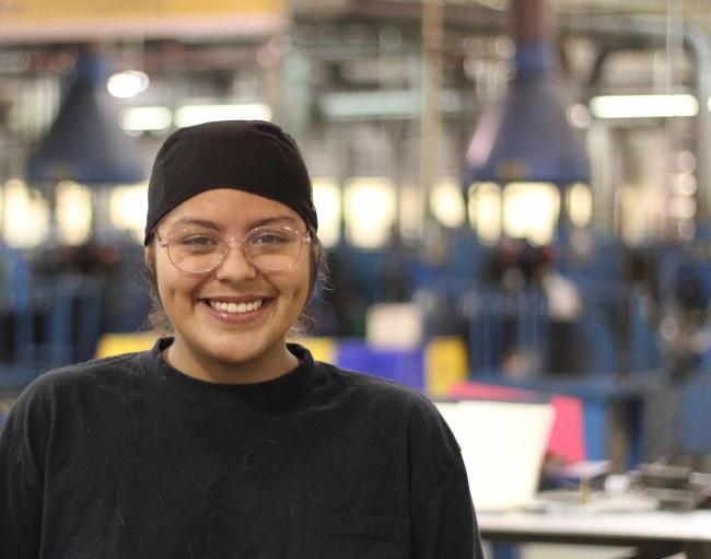 Kiara Contreras in Tassell M-TEC's welding area.