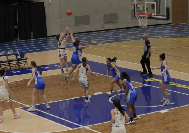 GRCC players taking a shot in a recent game.