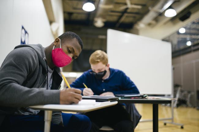 Students sitting in a Language and Thought class.