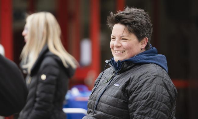 Lina Blair outside during a food distribution.