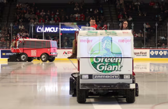 Maggie Voelkel driving her favorite Zamboni at the Van Andel Arena.