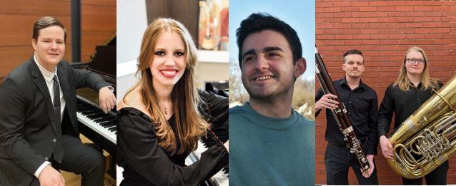 Portraits of the five students performing in the recitals.