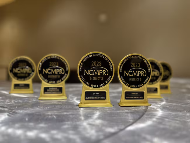 Six NCMPR Gold Awards on a table