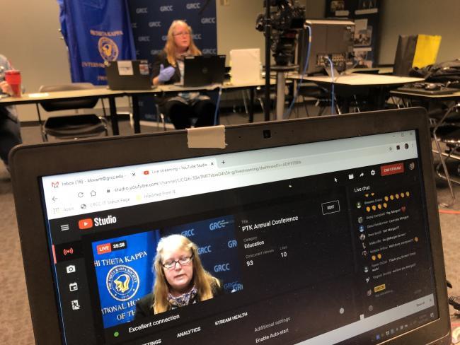 PTK adviser Lynnae Selberg being recorded for the video conference.