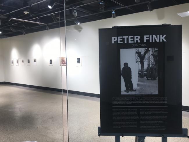 Sign welcoming people to the Peter Fink exhibition. 