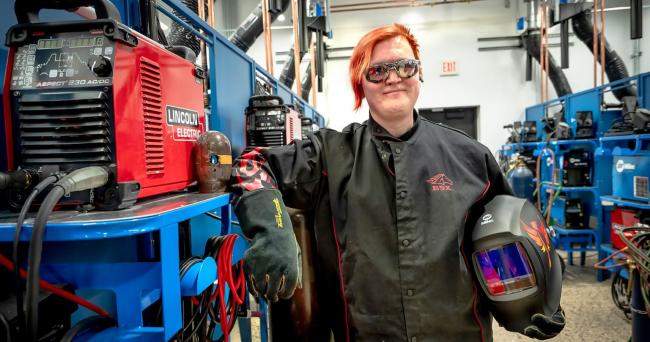 Phoenix Noelle in her welding gear.