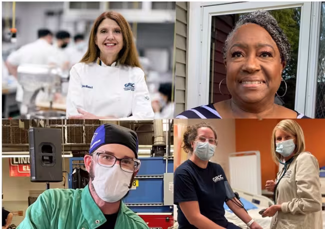 A collage of portraits of students using Michigan Reconnect and Futures for Frontliners.