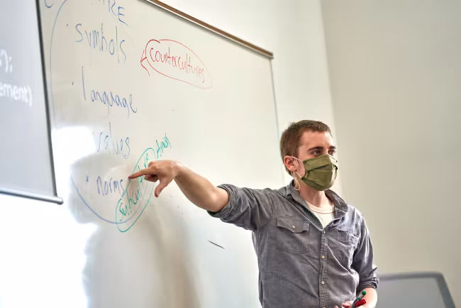 Professor Roznowski in the classroom.