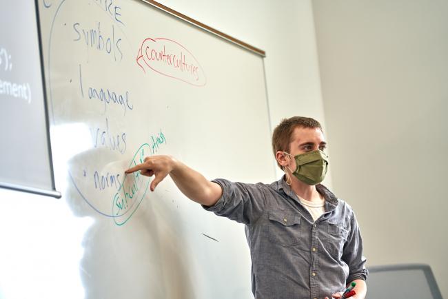 Professor Roznowski in the classroom.