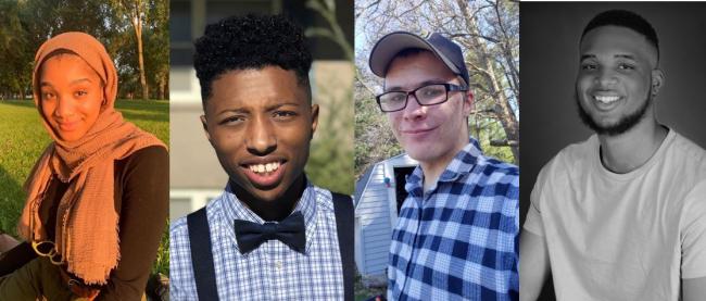 Portraits of GRCC Student Alliance leaders Inayah Hakeem, Rallah Cobbins, Brendan Burke, and Nio Walton