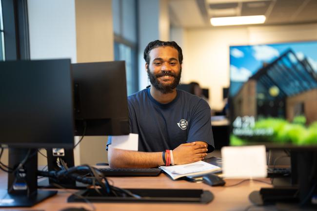 A GRCC student sits in a computer lab and prepares to complete the FAFSA