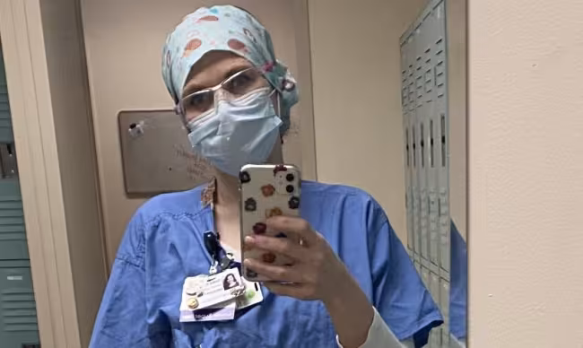 Tara Ronning wearing scrubs