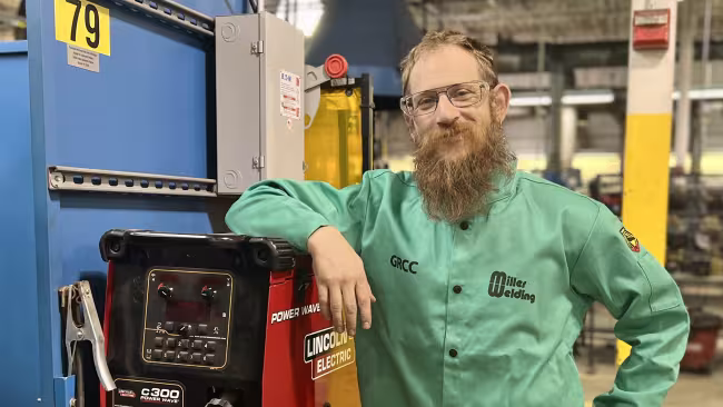 Travis Sutter in the welding lab.