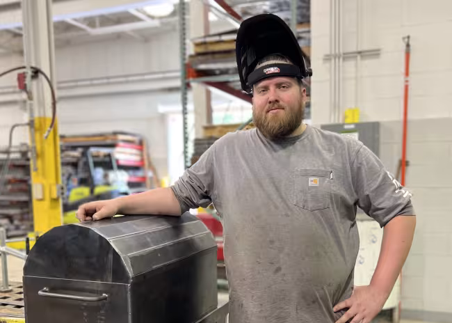 Joe Wisneski in the welding shop.