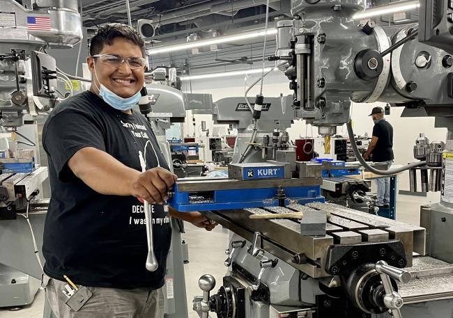 Jose Villanueva working in the machining lab.