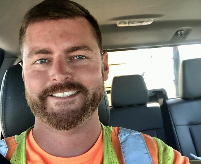 Cody Kasper in his work truck. 
