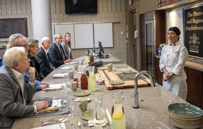 Bertha Plancarte Fanfar speaking before a group of foundation leaders.