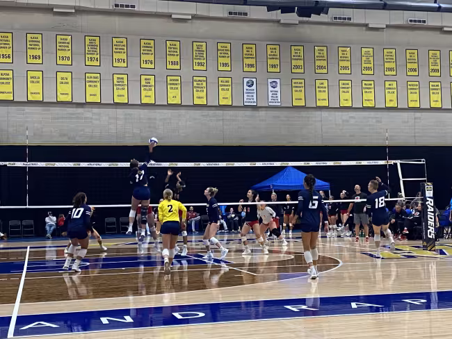 Volleyball action against Lake Michigan College.