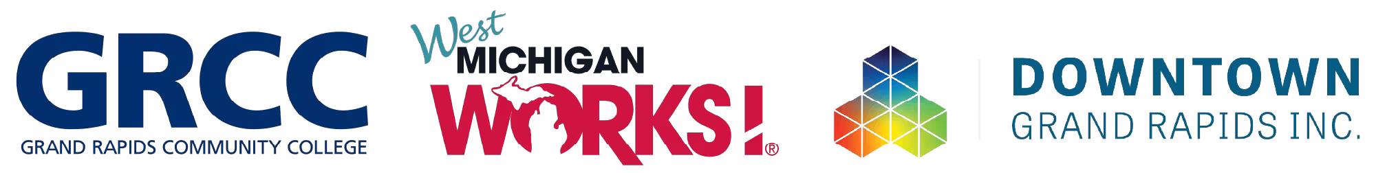 Logos of GRCC, West Michigan Works and Downtown Grand Rapids, Inc.
